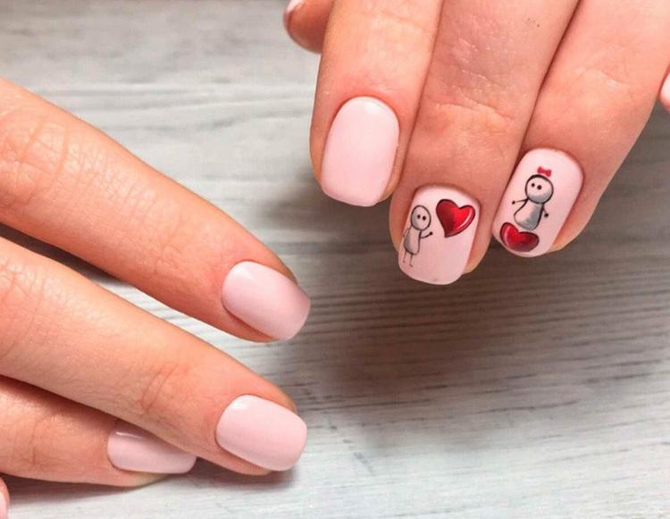Дизайн ногтей на 14 февраля, маникюр для влюбленных с сердечками и надписями ко дню Святого Валентина, фото